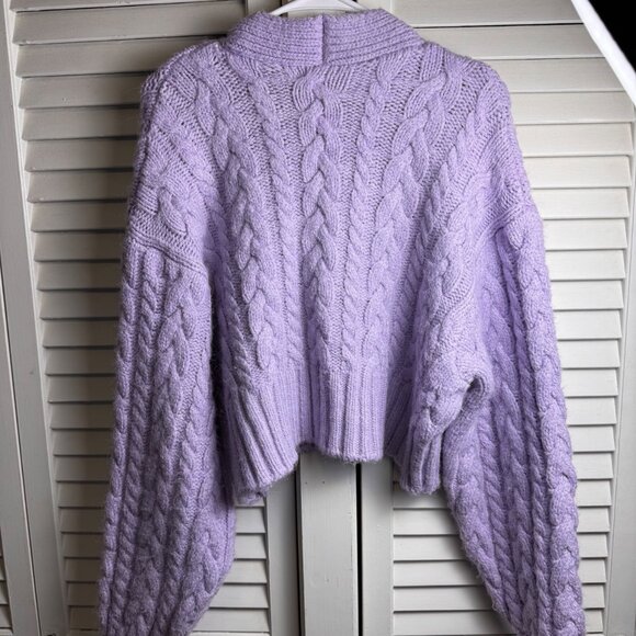 Zara Jewel Button Purple Cable Knit Cropped Cardigan Sweater Rhinestone Blogger - Picture 4 of 7